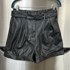 Express Super High Waisted Faux Leather Belted Paperbag Shorts